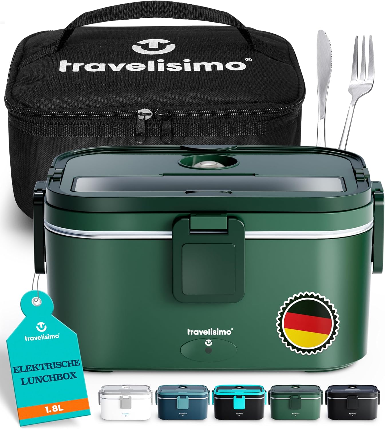 لانچ باکس ظرف گرم کننده غذای برقی و شارژی 80 واتی TRAVELISIMO جعبه ناهار گرم، جعبه حرارتی 1.8 لیتری برای غذا جعبه ناهار برقی 3 در 1 ولتاژ 12 ولت / 24 ولت / 220 ولت، کانتینر گرما برای تحویل گرفتن برای کار جعبه ناهار کامیون کامیون الکتریکی