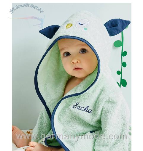 حوله تن پوش نوزاد ورت فرانسه Vertbaudet Baby Bademantel Eule, personalisierbar Oeko Tex - hellgrün