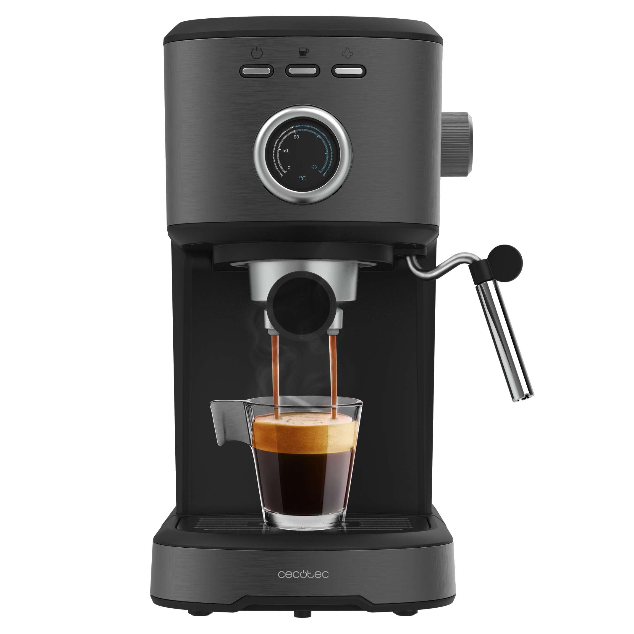 اسپرسو ساز سکوتک اسپانیا Cecotec مدل Power Espresso 20 Pecan Steel Digital با 20 بار بخار و قابلیت تنظیم، مشکی