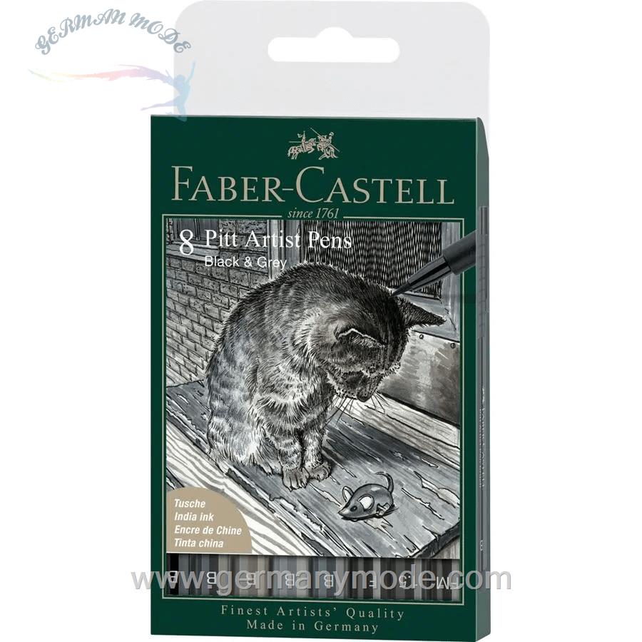 ماژیک طراحی 8 تکه فابرکاستل آلمان FABER CASTELL Pitt Artist Pen Tuschestift 8er Etui Black Grey