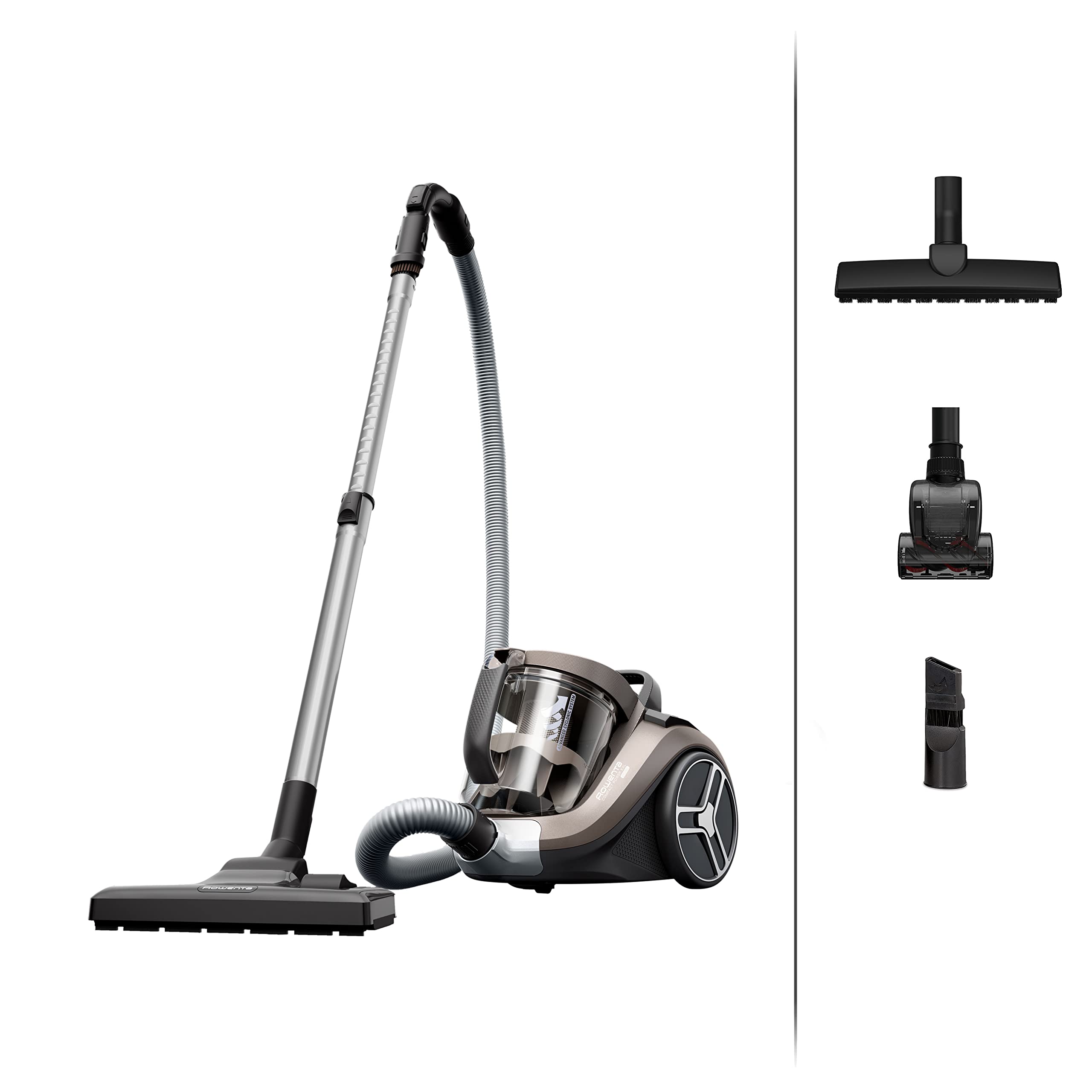 جارو برقی بدون کیسه حیوانات Rowenta RO4B50 Compact Power XXL | 900 وات | سیستم فیلتر 3 مرحله ای | ظرفیت XXL | شعاع نظافت 8.80 متر | از جمله لوازم جانبی گسترده | برنز [1] ابزار مو و پارکت و شکاف حیوانات
