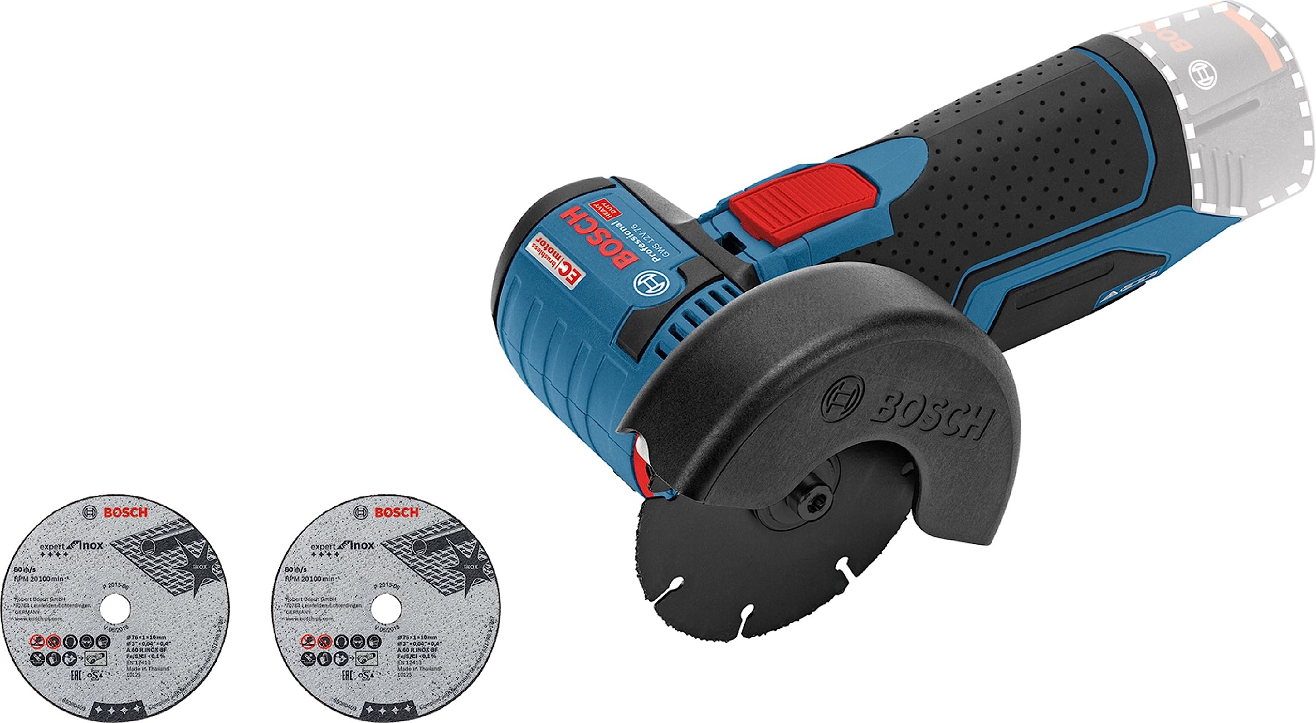 خرید از آمازون - آسیاب زاویه شارژی حرفه ای 12 ولت بوش GWS 12V-76 (3 دیسک برش قطر دیسک: 76 میلی متر بدون باتری و شارژر در جعبه) در جعبه GWS 12V-76 + 3 دیسک برش