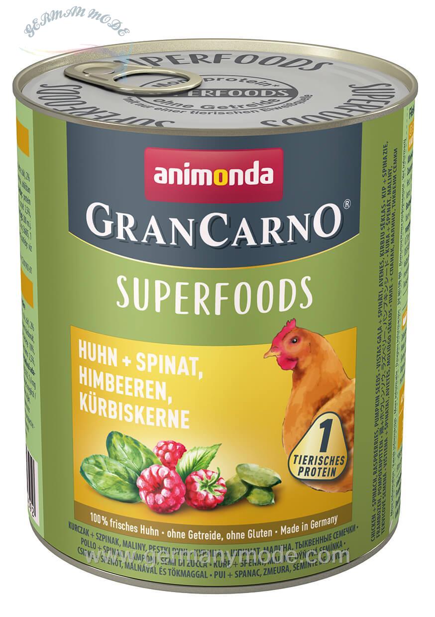 غذا مرطوب سگ بزرگسال از 1 تا 6 سال آنیموندا آلمان Animonda GranCarno Superfoods 6x800g Huhn - Spinat-Himbeeren- Kürbiskerne