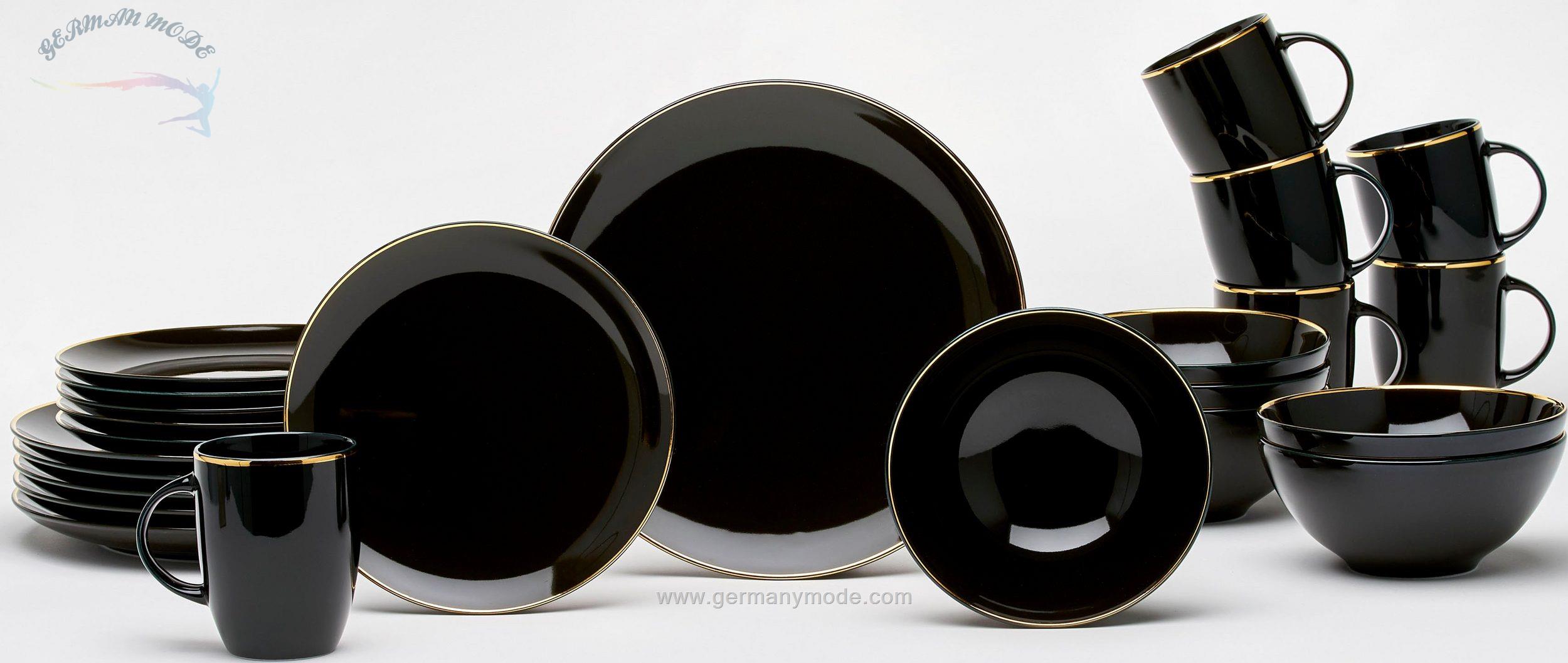 سرویس غذاخوری چینی 24 پارچه 6 نفره ون ول اسکاندیناوی van Well Geschirr-Set Glamour Black (24-tlg), Porzellan