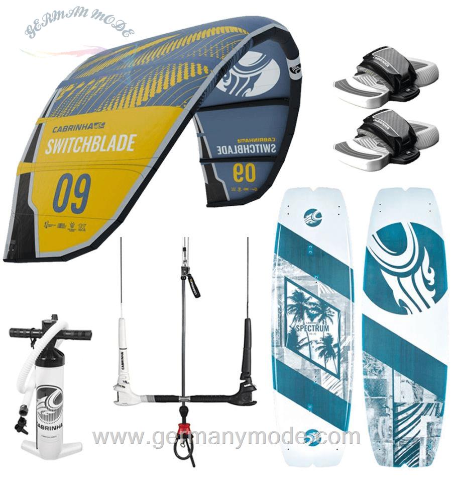 ست کایت 9 متر برد کایت کنترل بار دستگیره پمپ باد کابرینها CABRINHA SWITCHBLADE 9M + SPECTRUM 2022 KITESURF COMPLETE PACKAGE C2 Blue/Yellow