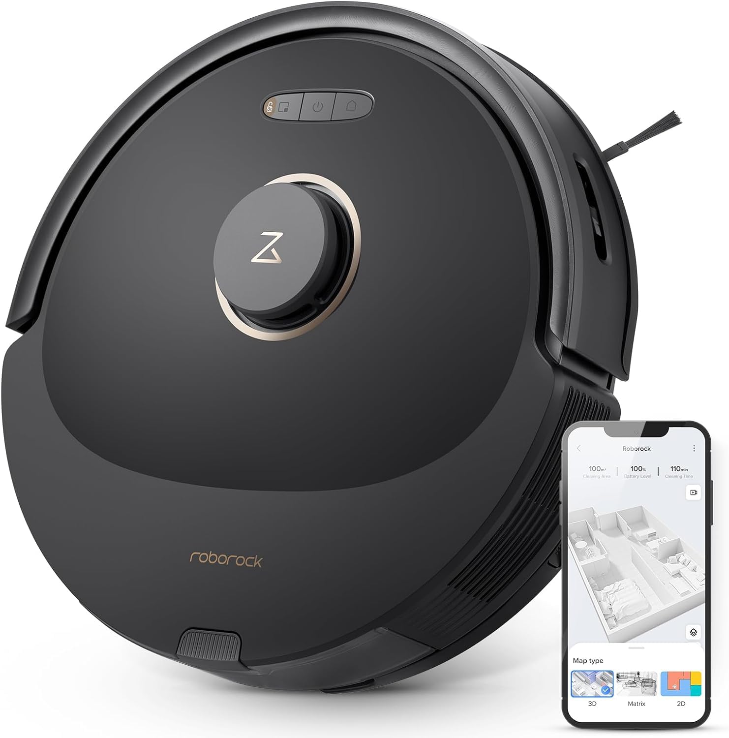 جارو رباتیک ربات جاروبرقی roborock Q8 Max با برس DuoRoller، قدرت مکش 5500Pa، محفظه گرد و غبار 470 میلی لیتری، مخزن آب 350 میلی لیتری، جاروبرقی ربات جاروبرقی PreciSense LiDAR Navigation (مشکی) Roborock Q8max Black