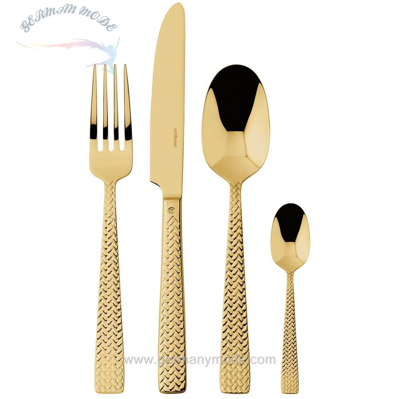 سرویس قاشق چنگال 24 پارچه سامبونت ایتالیا Sambonet Cortina 24-teilig Edelstahl Edelstahl/PVD gold