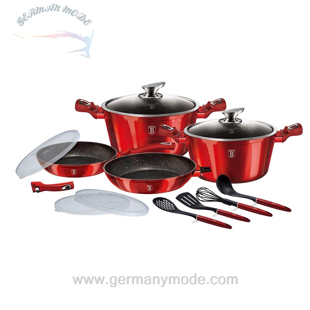 سرویس قابلمه ماهیتابه کفگیر ملاقه 13 پارچه برلینگر هاوس مجارستان BerlingerHaus13-PIECE COOKWARE SET BH-7057 BURGUNDY COLLECTION
