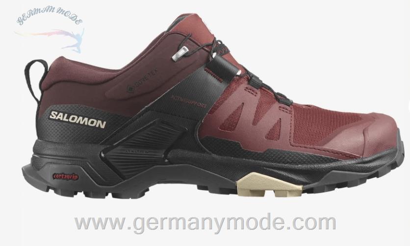کتانی پیاده روی ضد آب زنانه سالامون فرانسه SALOMON X ULTRA 4 GORE TEX Hiking Halbschuhe Damen Madder Brown Black Bleached Sand
