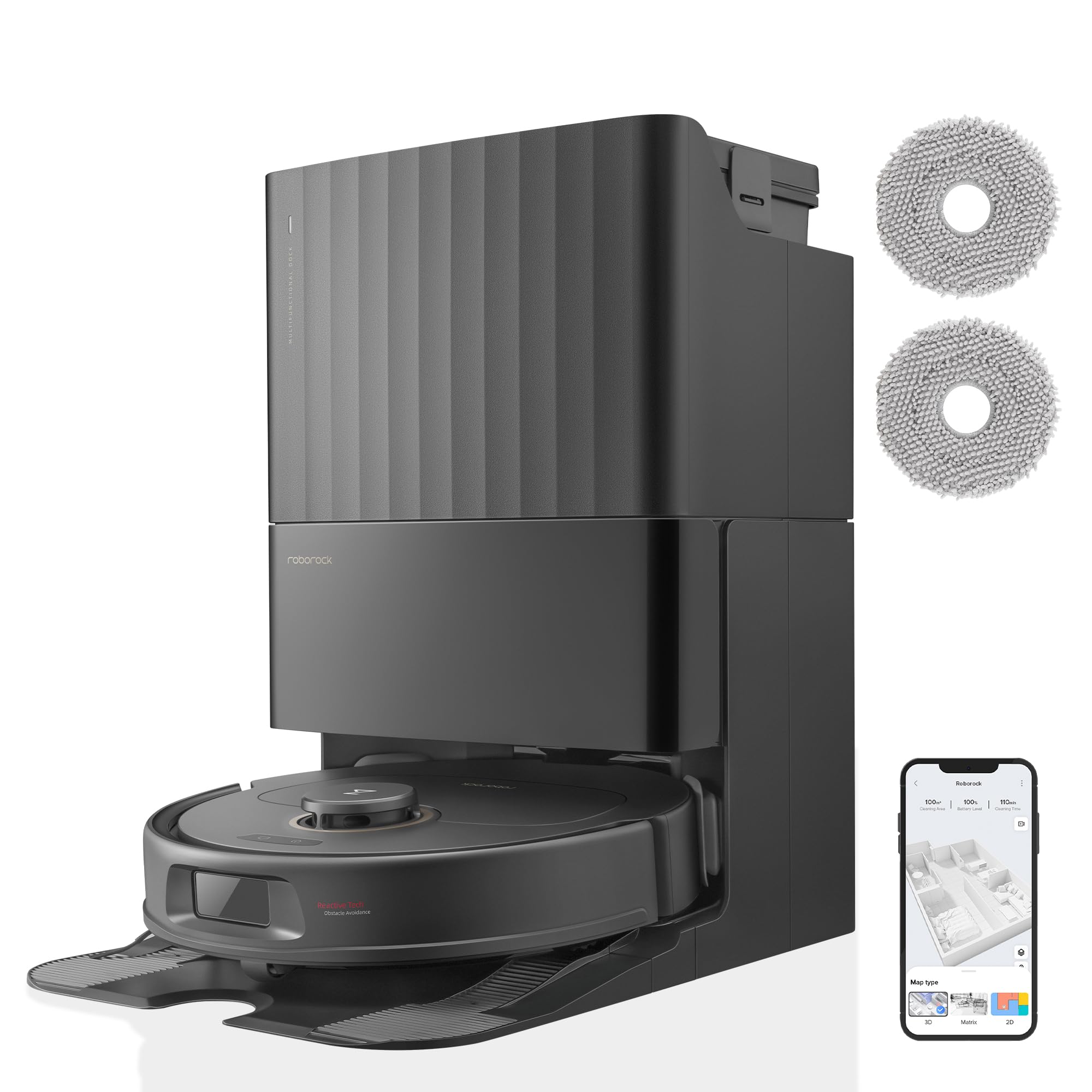 جارو رباتیک جاروبرقی رباتی roborock Qrevo Pro Set با قابلیت پاک کردن و جاروبرقی، 7000Pa، تمیز کردن لبه FlexiArm Design™، شستشوی 60 درجه سانتی گراد با آب گرم، 2 ماپ اضافی، ست جاروبرقی روباتی (مشکی) Roborock Qrevo Pro-set Black