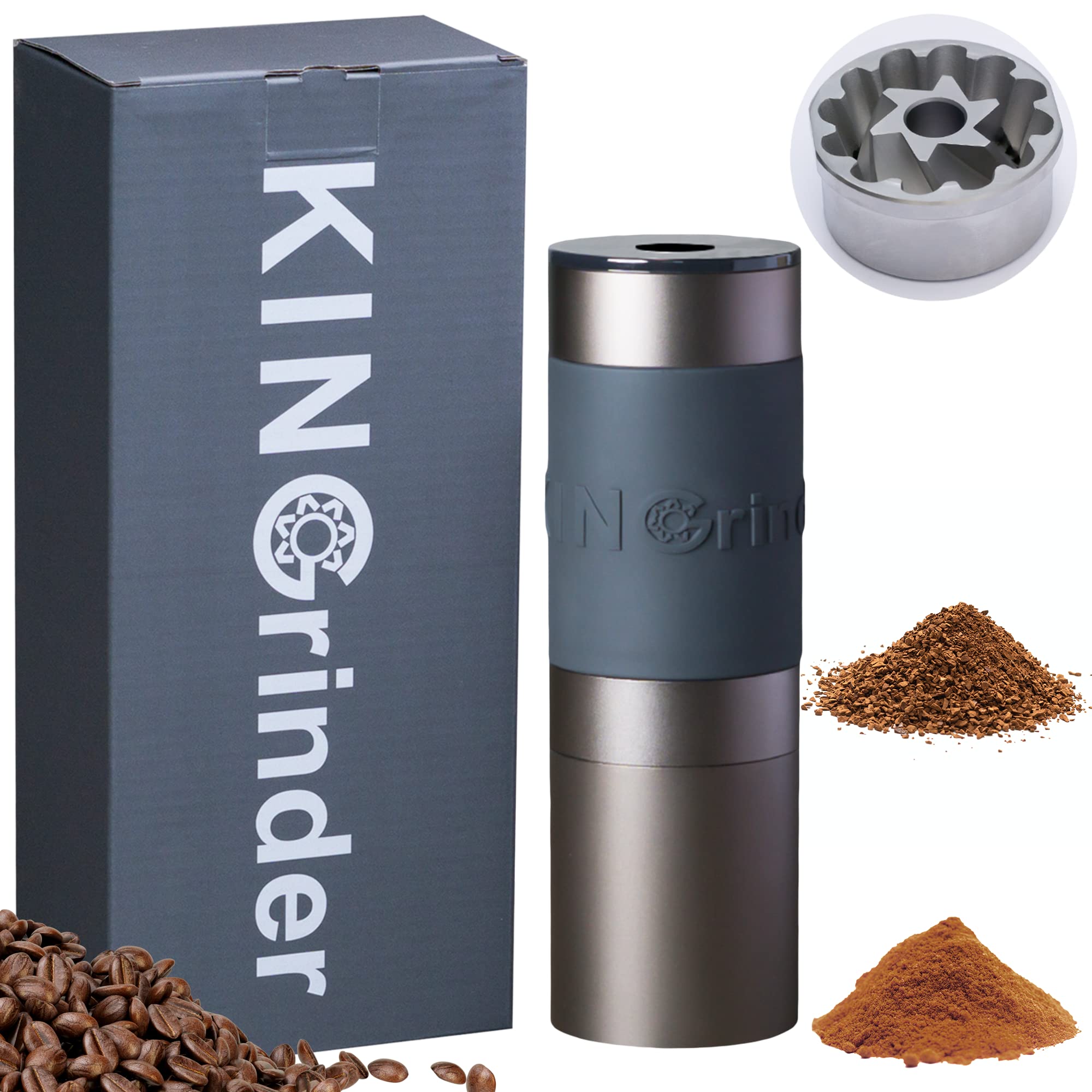 خرید از آمازون - آسیاب قهوه دستی KINGrinder K2 Iron Grey، 140 سطح آسیاب قابل تنظیم برای Aeropress، فرنچ پرس، قطره ای، اسپرسو با قوام مونتاژ، فولاد ضد زنگ، آسیاب مخروطی