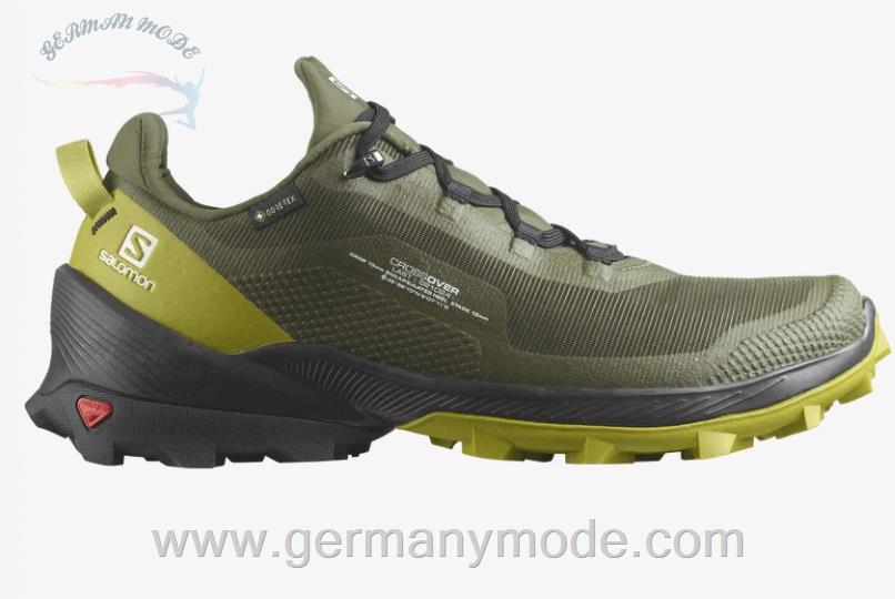 کتانی پیاده روی مردانه سالامون فرانسه SALOMON CROSS OVER GORE-TEX Hiking-Halbschuhe Herren Olive Night / Golden Lime / Black