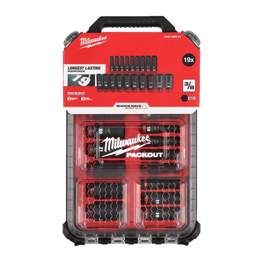 خرید از آمازون - میلواکی 4932480946 3/8 Drive Packout Deep Impact Shockwave Socket Set 19 Piece Single