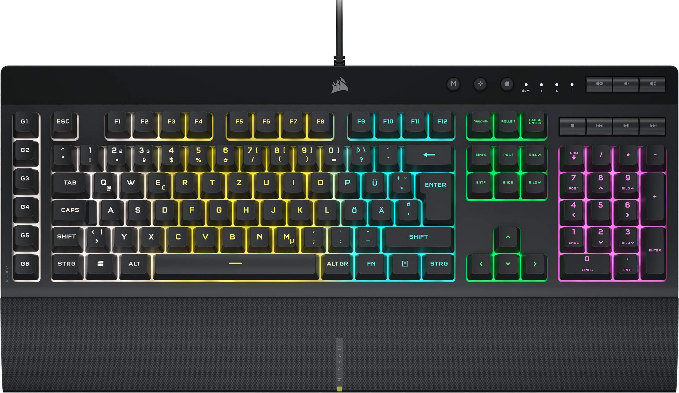 خرید از آمازون - صفحه‌کلید گیمینگ سیم‌دار Corsair K55 RGB PRO (نور پس‌زمینه دینامیک RGB، 6 کلید ماکرو با یکپارچه‌سازی نرم‌افزار Elgato، حفاظت IP42 در برابر گرد و غبار و پاشش پاشیده) QWERTZ، سیاه K55 RGB PRO تک