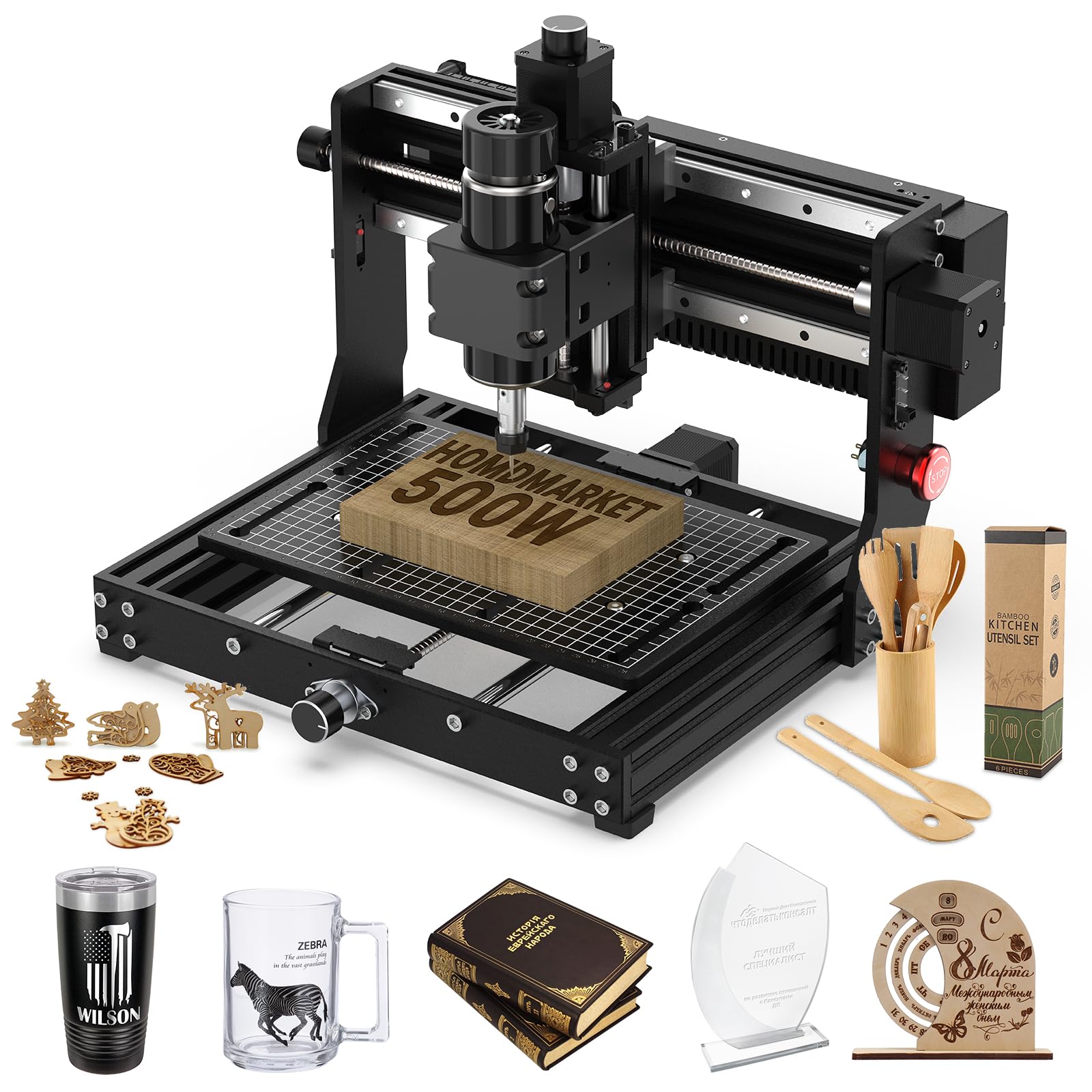 خرید از آمازون - دستگاه فرز CNC HomdMarket 3020 Plus، دستگاه فرز حکاکی سه محوره با بدنه تمام فلزی برای کنده کاری فلز، چوب