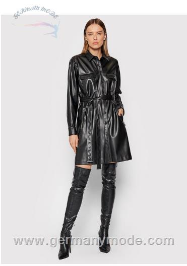 کاپشن چرم زنانه هوگو باس آلمان Hugo Boss Kamilas Overshirt Dress Faux Leather black