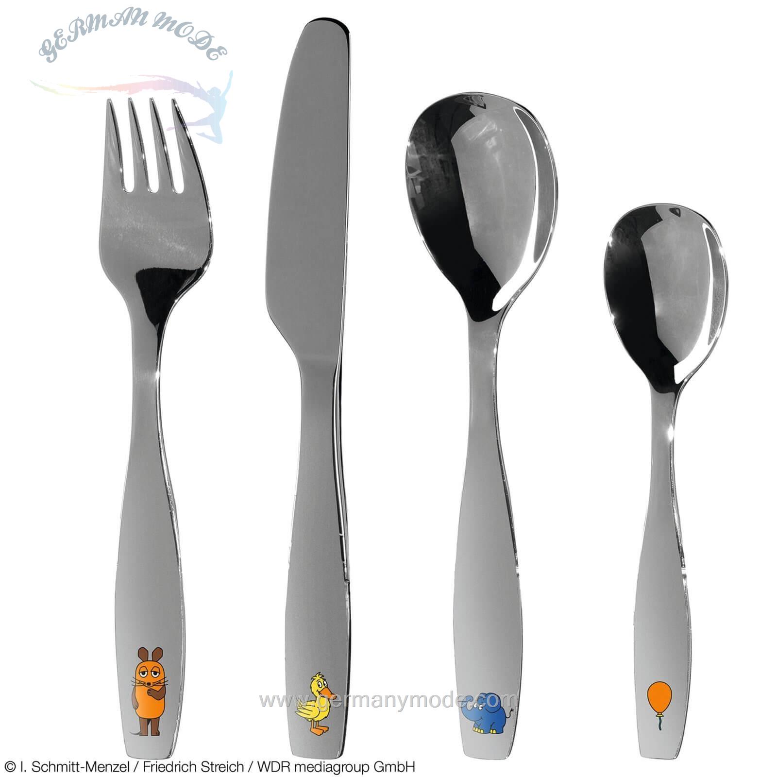 سرویس قاشق چنگال 4 پارچه کودک لئوناردو Leonardo Kinderbesteck BAMBINI 4-teilig Maus/ Elefant/ Ente