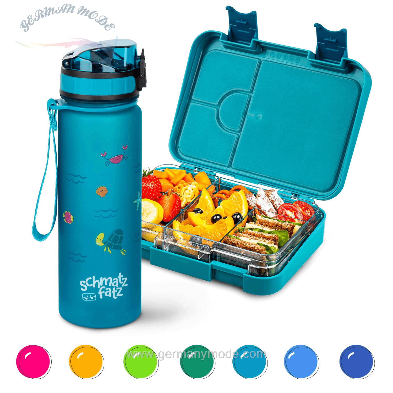 ظرف غذا اسنک کودک و قمقمه کلارشتاین آلمان Klarstein schmatzfatz Frühstücksset, Trinkflasche, Lunchbox Petrol sea
