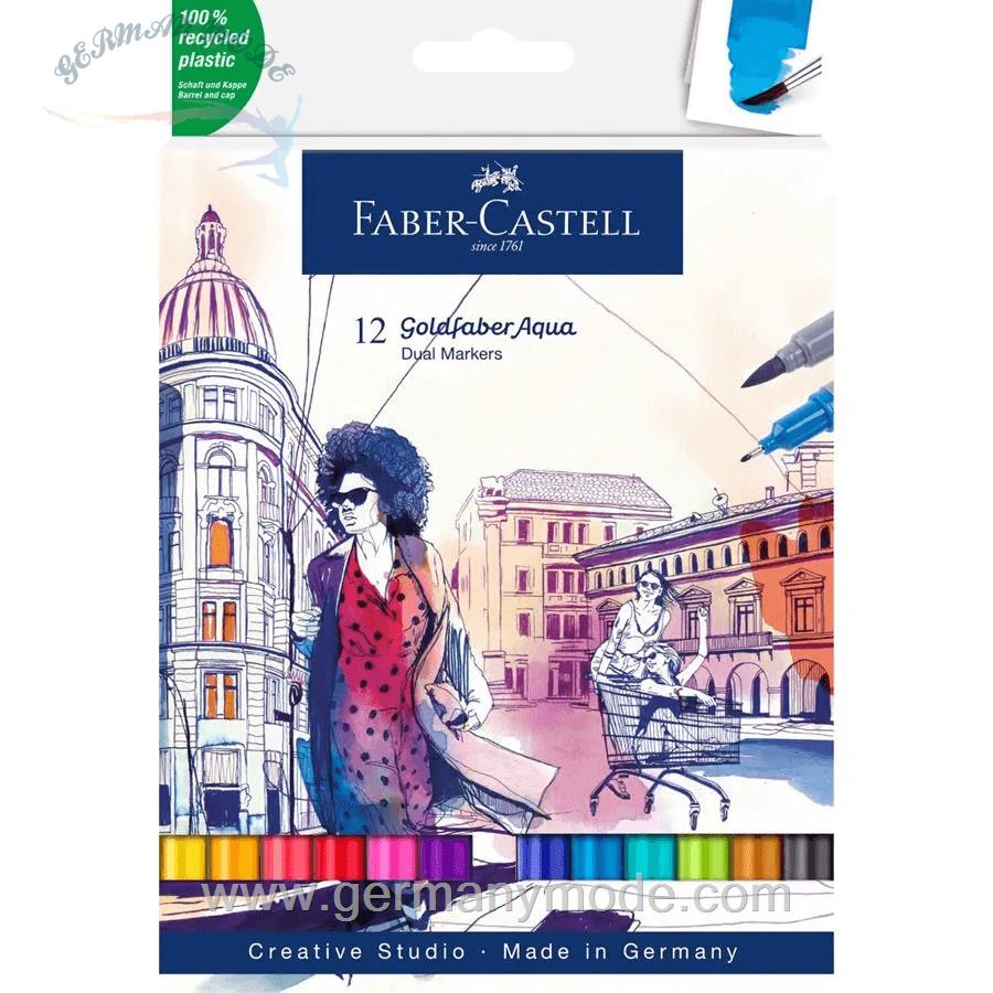 ماژیک حرفه ای 12 رنگ فابرکاستل آلمان FABER CASTELL Goldfaber Aqua Dual Marker 12er Etui
