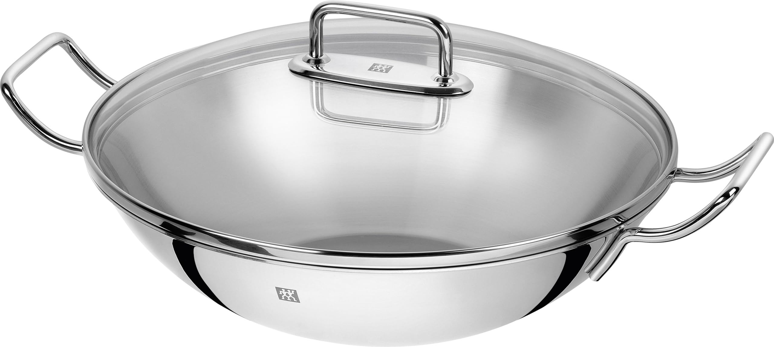 وک ZWILLING Plus، شامل درب شیشه‌ای و توری جداشدنی، مناسب برای اجاق گازهای القایی، بدون پوشش، قطر 32 سانتی‌متر، استیل ضد زنگ، وک نقره‌ای با دسته کوتاه 32 سانتی‌متر