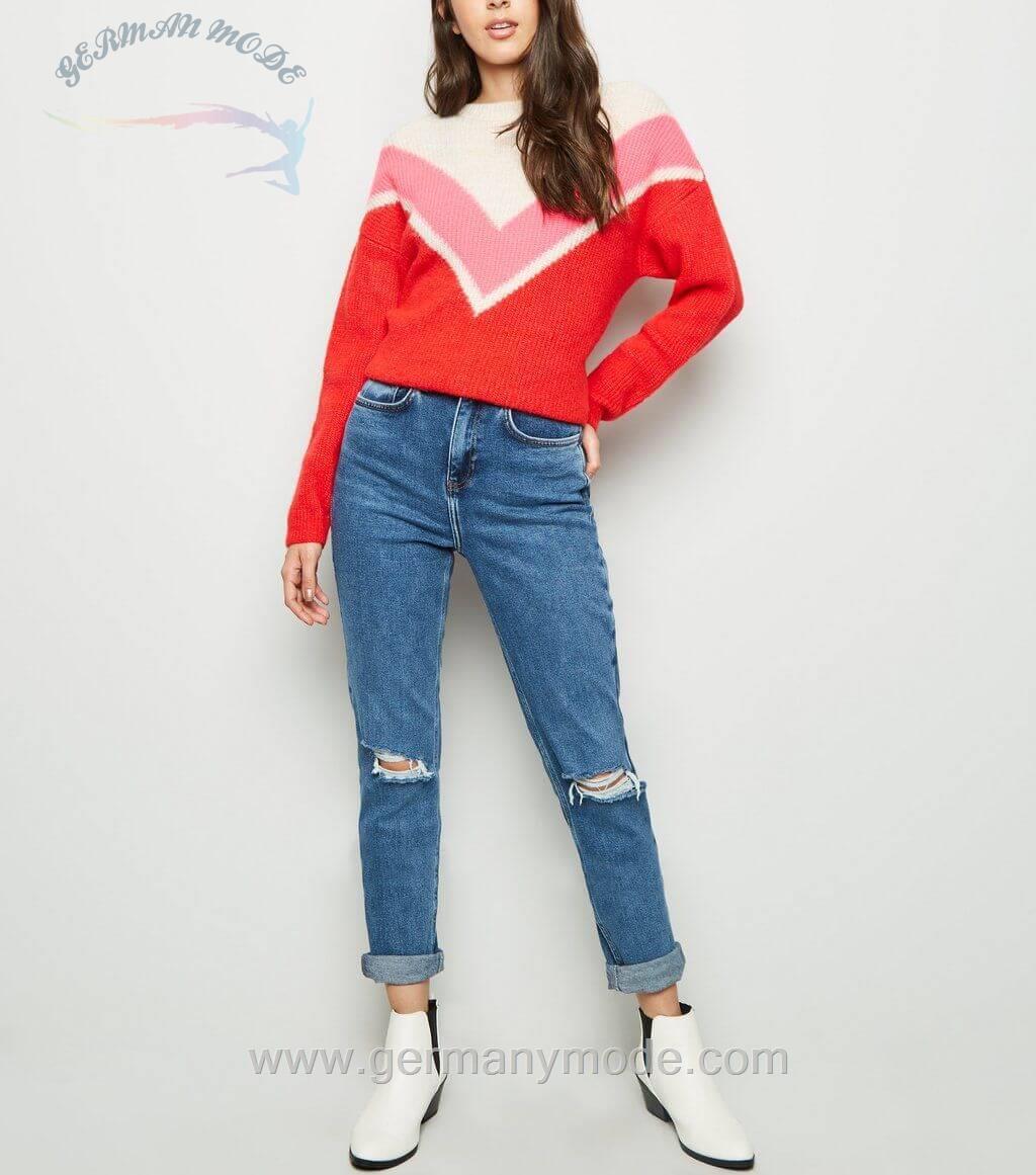 شلوار جین زنانه نیولوک (انگلستان) Tall Blue Ripped Knee Mom Jeans