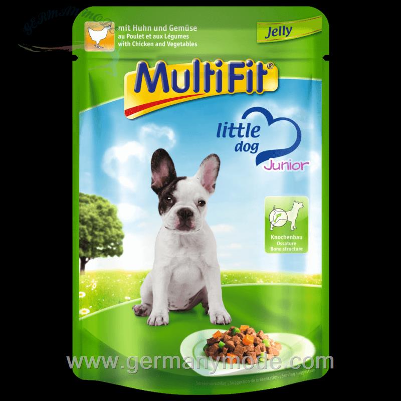 غذا مرطوب سگ با مرغ و سبزیجات ژله ای مولتی فیت آلمان MultiFit Junior Little Dog Pouch Jelly Huhn - Gemüse 24x100g
