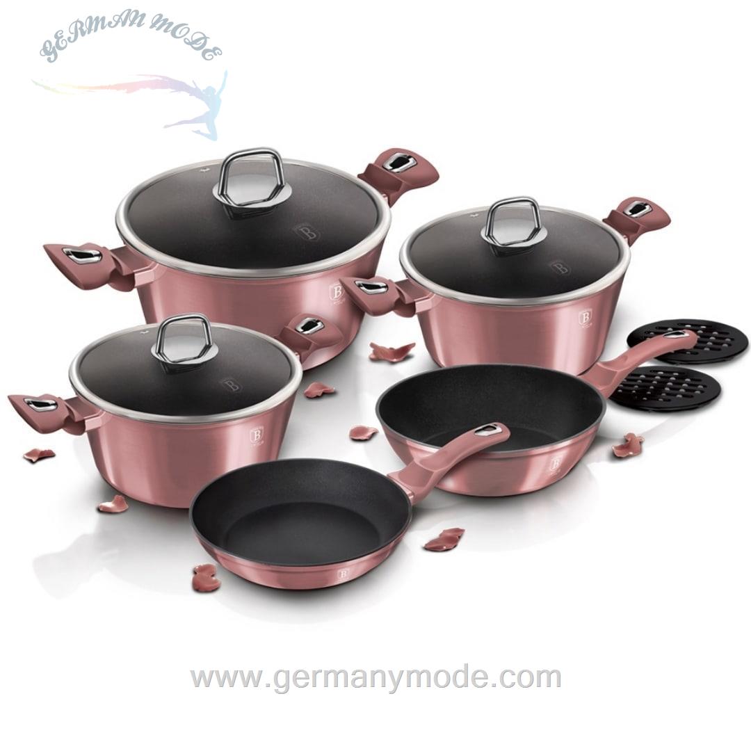 سرویس قابلمه ماهیتابه زیر لیوانی 10 پارچه برلینگر هاوس مجارستان BerlingerHaus 10-PIECE COOKWARE SET BERLINGER HAUS BH/6043 I-ROSE COLLECTION
