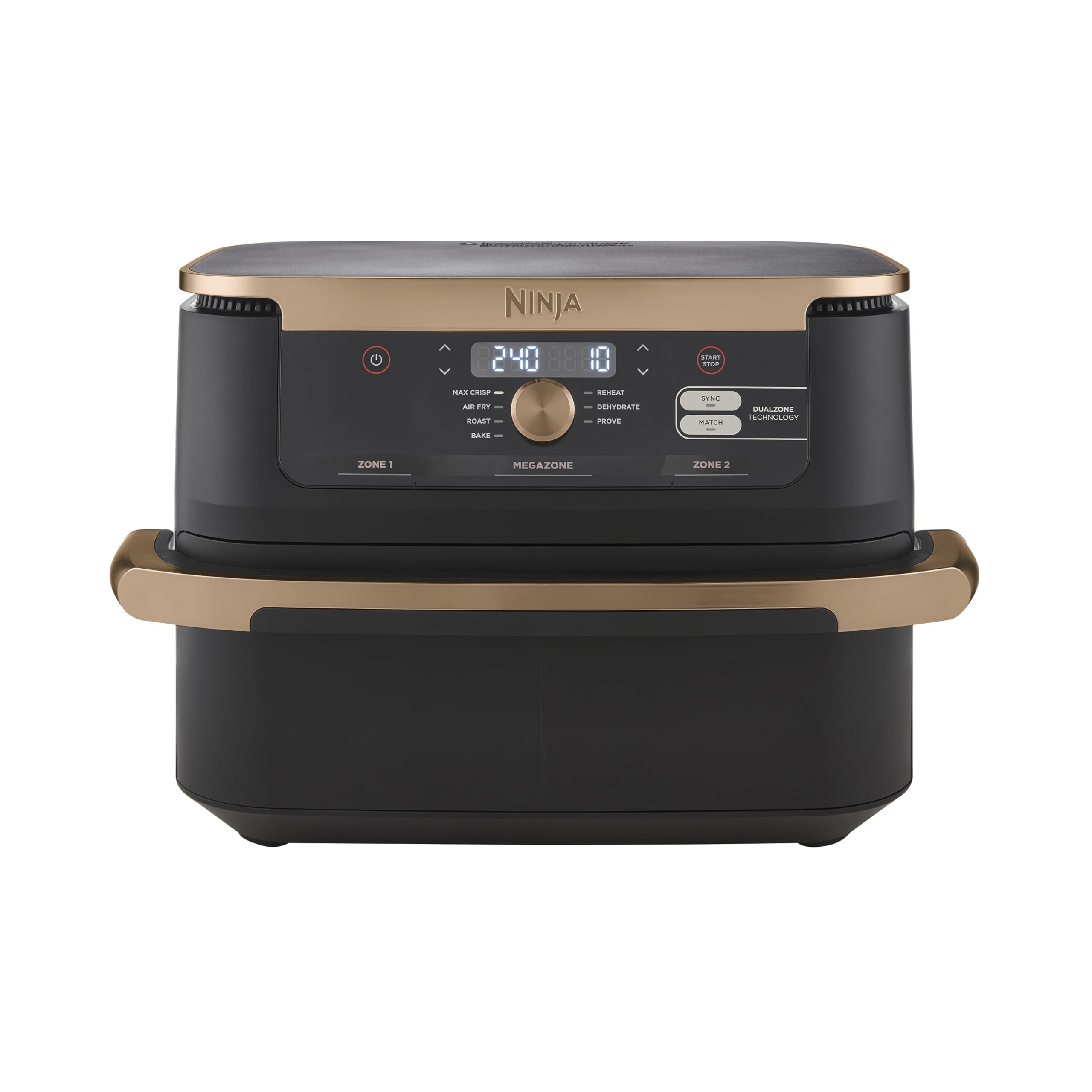 خرید از آمازون - سرخ کن بادی دو منطقه ای Ninja Foodi FlexDrawer، سرخ کن هوا با محفظه 10.4 و جداکننده جداشدنی، روکش نچسب، سبد قابل شستشو در ماشین ظرفشویی، 7 در 1، مشکی و مسی، AF500EUCP