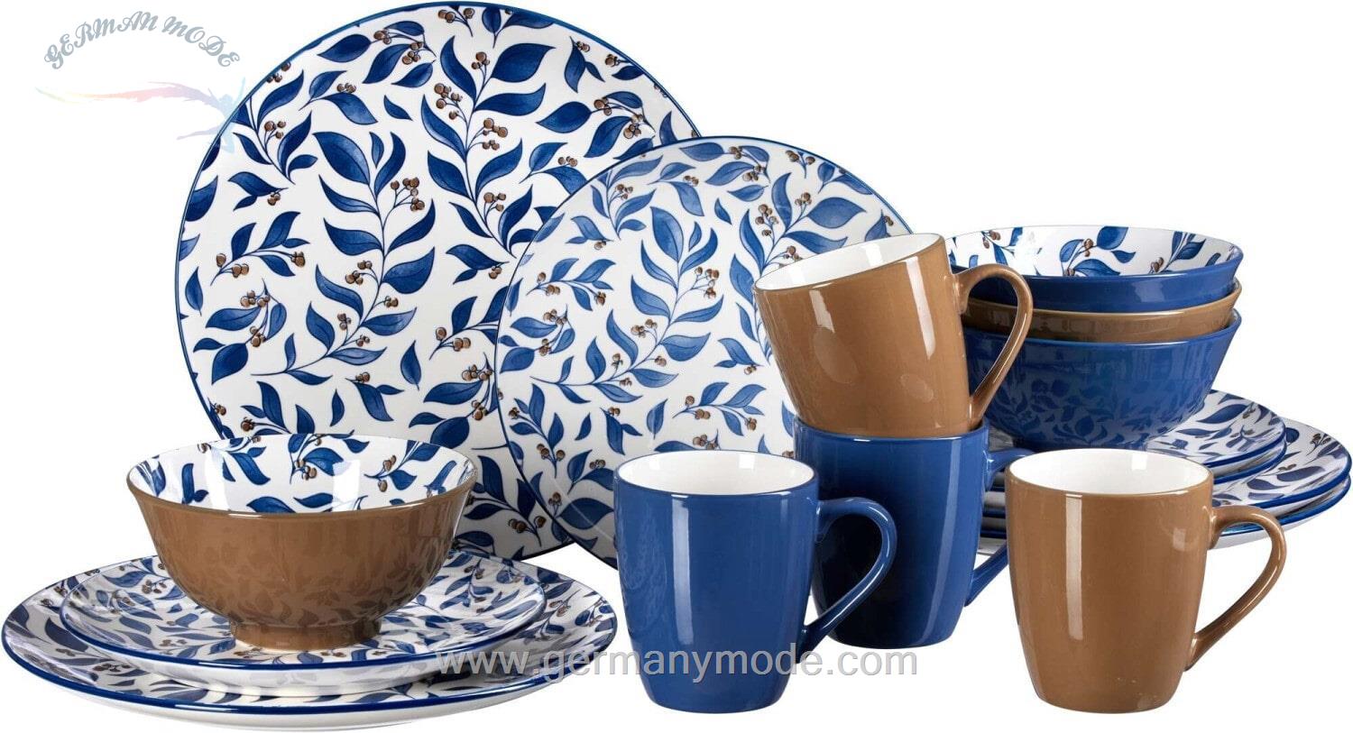 سرویس غذاخوری چینی 16 پارچه 4 نفره ریتزن هوف اند برکر آلمان Ritzenhoff / Breker Kombiservice Giradino (16-tlg.) blau/braun