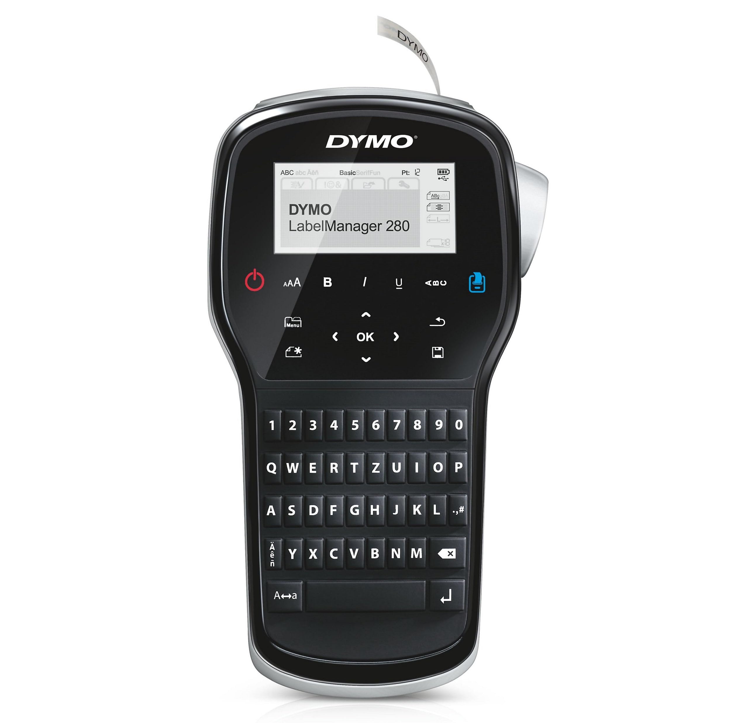 لیبل زن دستگاه برچسب‌ زن قابل حمل DYMO LabelManager 280 | دستگاه برچسب‌زن قابل شارژ با صفحه کلید QWERTZ | با رابط PC/Mac | برای برچسب‌های D1 در عرض‌های 6، 9 و 12 میلی‌متر