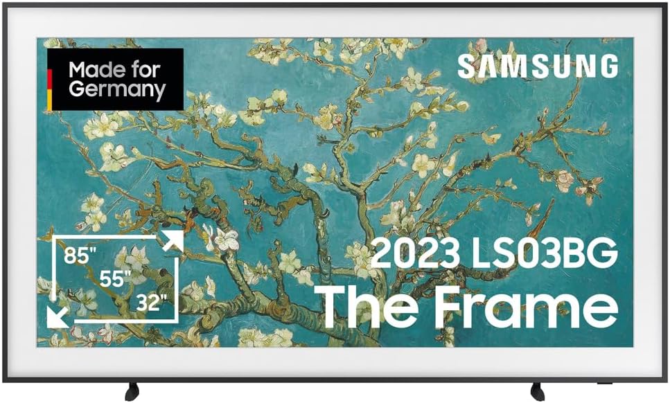 تلویزیون 75 اینچی سامسونگ QLED 4K The Frame (GQ75LS03BGUXZG، مدل آلمانی)، نمایشگر مات، قاب قابل تعویض، حالت هنری، تلویزیون هوشمند [2023] مدل 75 اینچی 2023