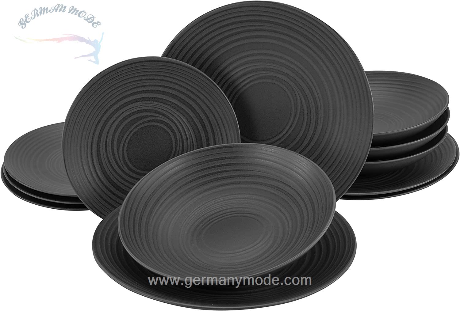 سرویس غذاخوری سرامیک 12 پارچه 4 نفره کراتیبل CreaTable Tafelservice Lava Stone Schwarz (12-tlg.)