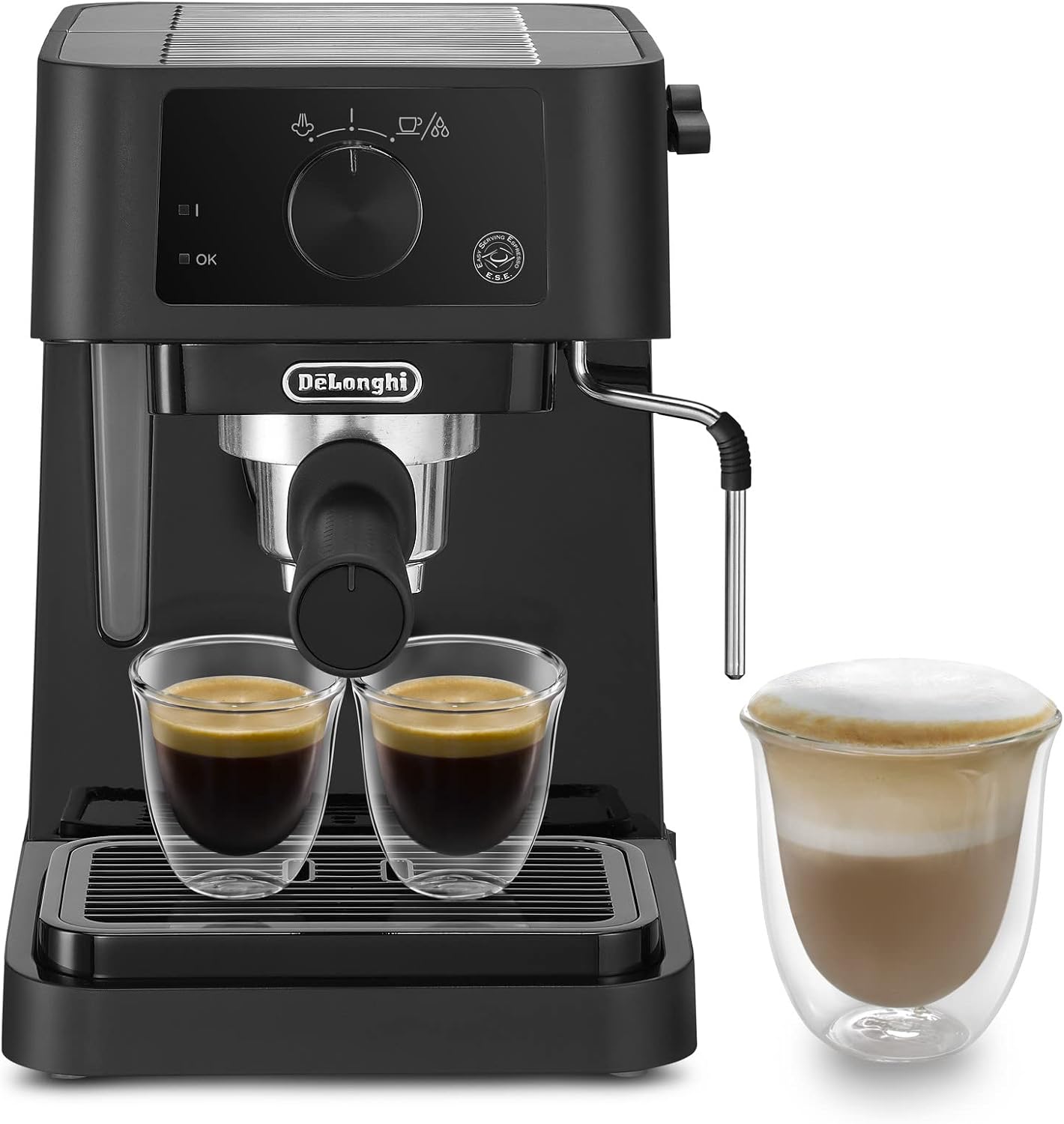 اسپرسو ساز دلونگی ایتالیا DeLonghi Stilosa EC 235.BK - دستگاه پرتافیلتر اسپرسو سنتی، دستگاه اسپرسوساز با کف کننده شیر دستی، برای پودر اسپرسو، مخزن آب 1 لیتری، مشکی، دستگاه اسپرسوساز 1100 واتی مشکی