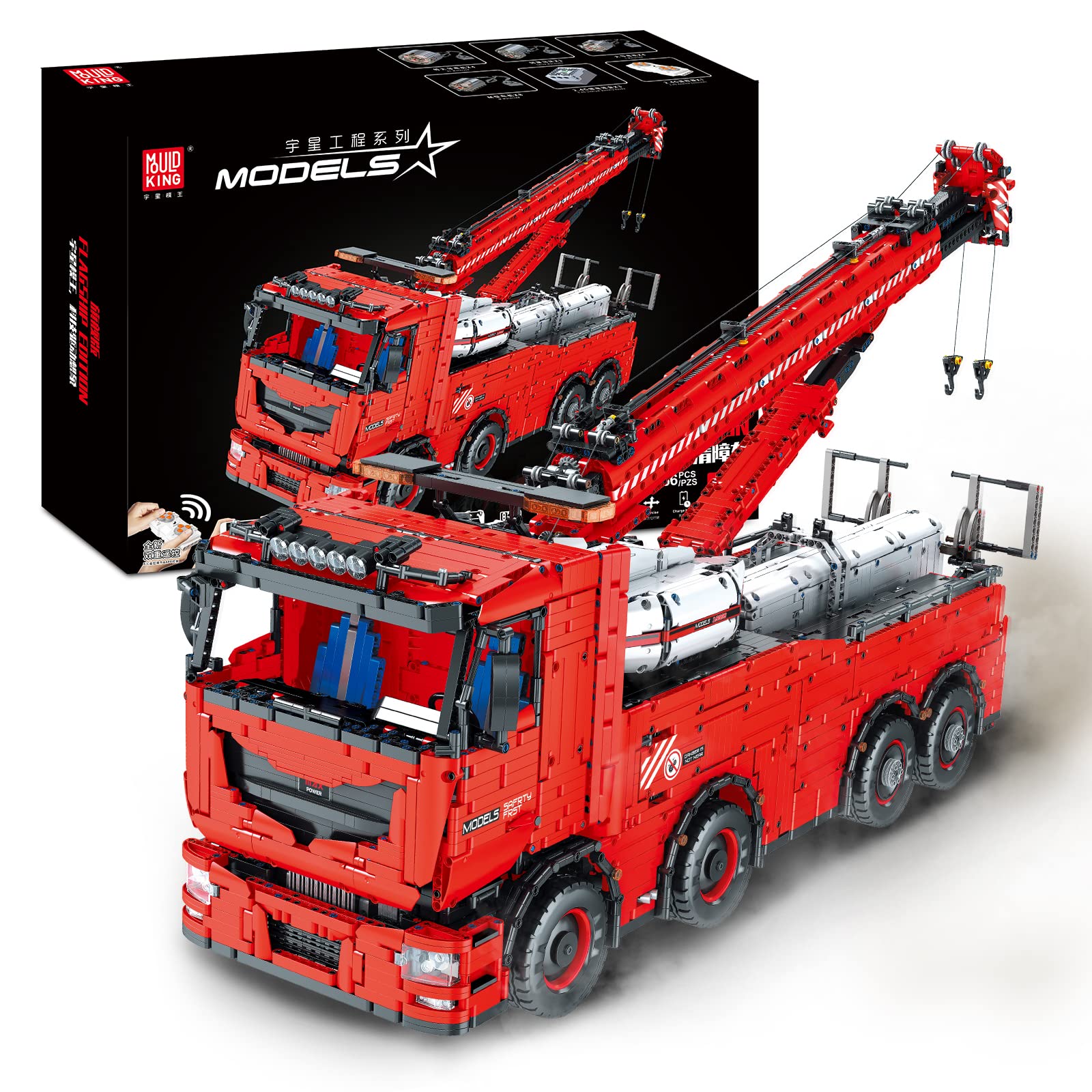 خرید از آمازون - Mold King 19008 Tow Truck نسخه دینامیک بلوک های ساختمانی مدل کامیون ساخت و ساز، کیت مونتاژ خراب کننده 10966PCS کامیون جرثقیل پنوماتیک با کیت 19 موتور سازگار با کامیون تکنولوژی MKII wrecker Truck