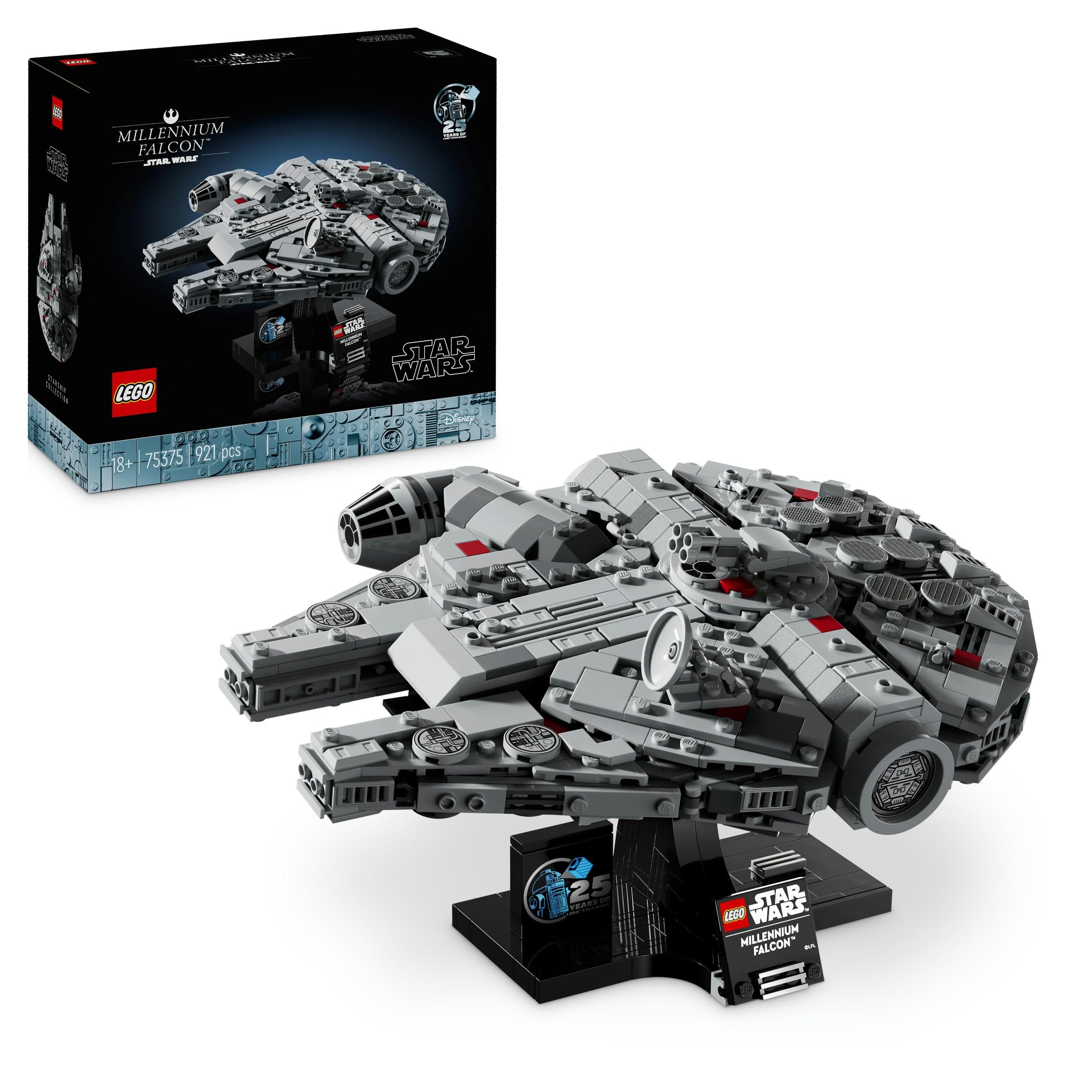 خرید از آمازون - LEGO Star Wars Millennium Falcon، مجموعه بیست و پنجمین سالگرد برای بزرگسالان، کلکسیونی از A New Hope، کیت مدل سفینه فضایی، دکوراسیون منزل یا محل کار، هدایای تولد برای مردان، زنان 75375 مجرد
