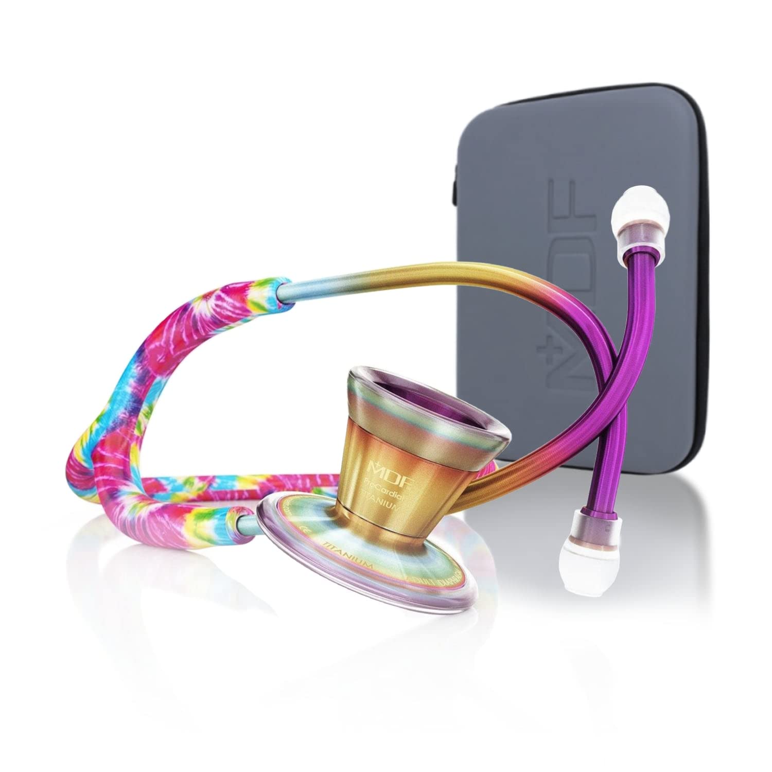 خرید از آمازون - MDF Haight-Ash Kaleidoscope ProCardial Cardiology گوشی پزشکی، تیتانیوم سبک وزن بزرگسالان دو سر Haight-Ash لوله کالیدوسکوپ، MDF797THAKL+ قاب مسافرتی MDF Kaleidoscop - Haight-Ash
