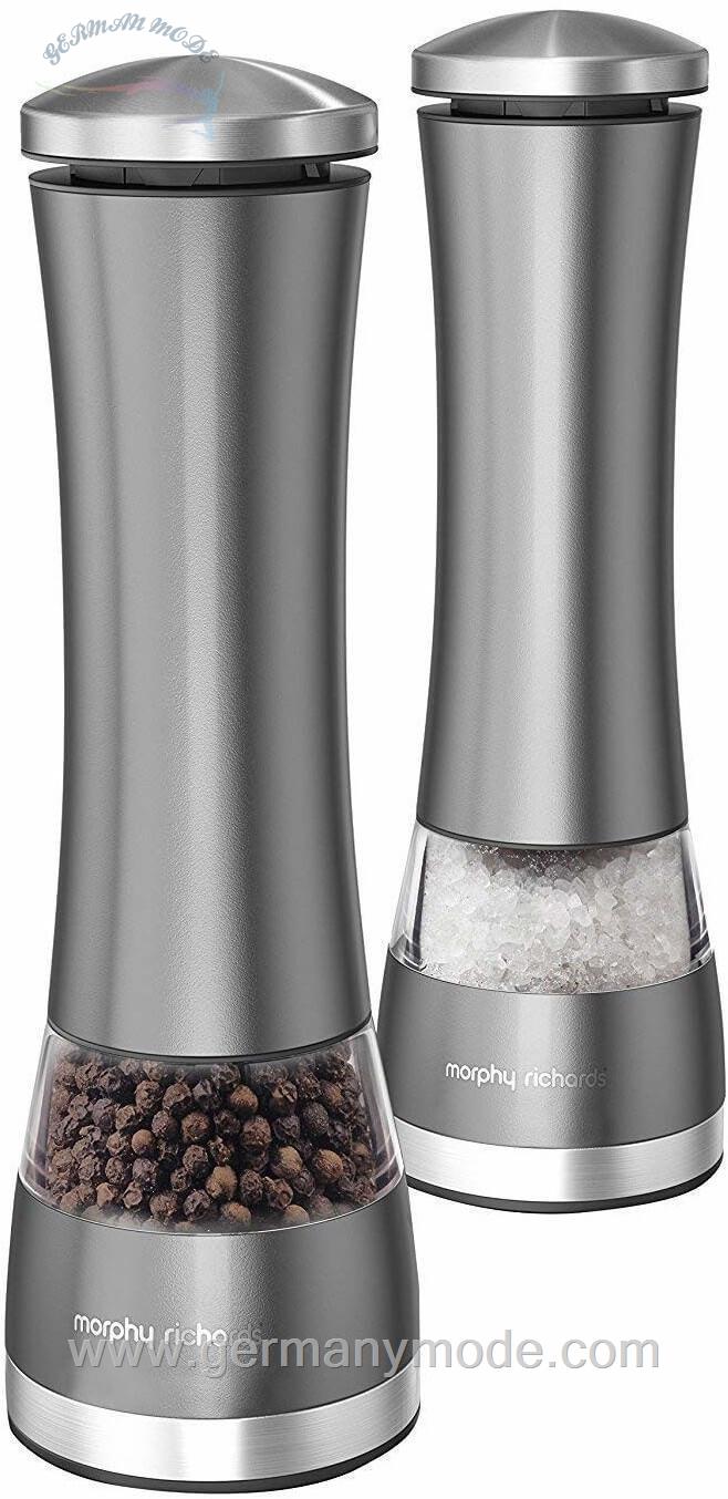 ست آسیاب نمک و فلفل مورفی ریچاردز انگلستان Morphy Richards elektronische Salz- und Pfeffermühle 22 x 6-5 cm Edelstahl