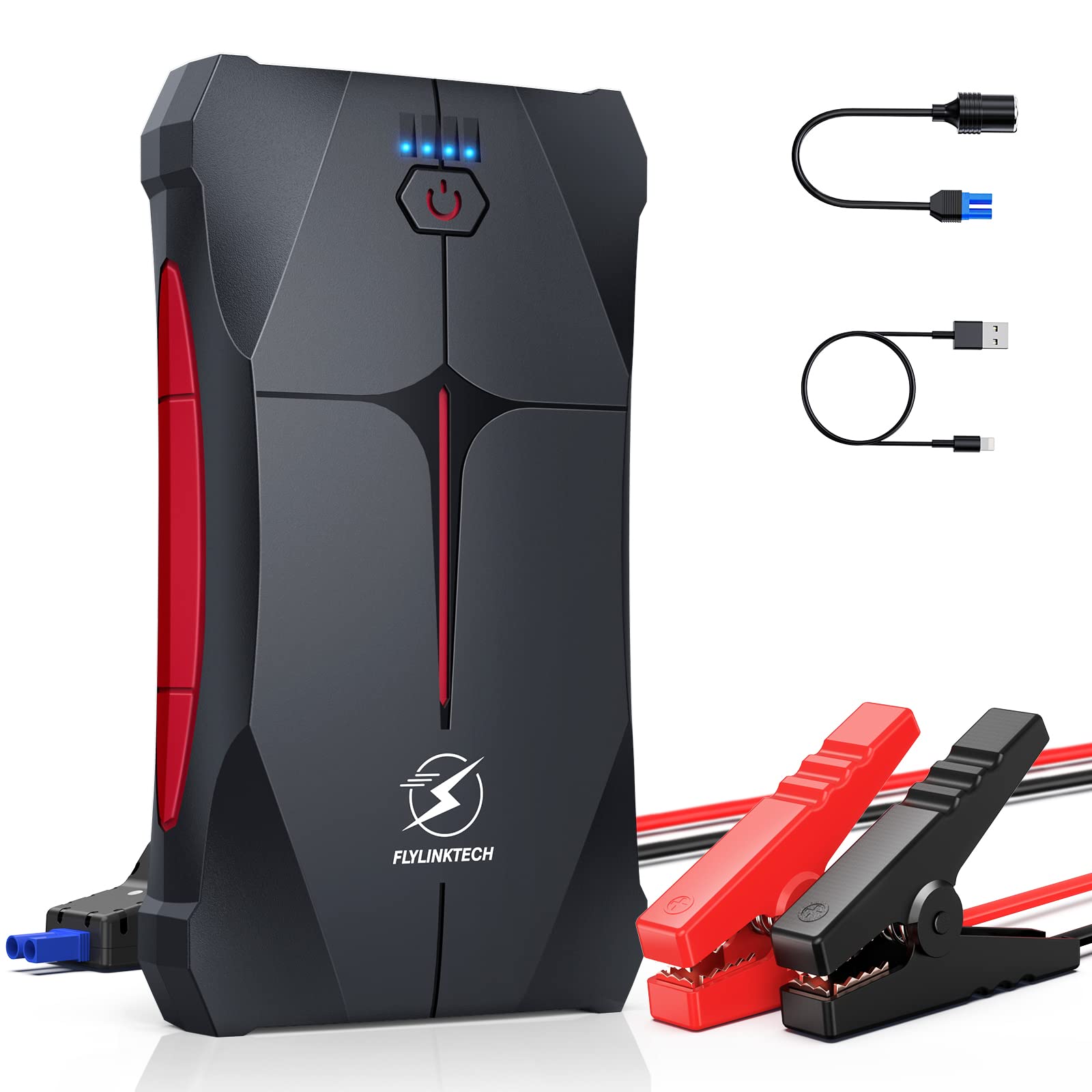 خرید از آمازون - پاور بانک FLYLINKTECH Jump Starter، 1500A پیک جریان 13200mAh پرش خودرو قابل حمل 12 ولت برای موتور 6.0 لیتری بنزینی و 5.0 لیتری دیزل، پاوربانک استارت ضد آب IP66 با چراغ قوه LED