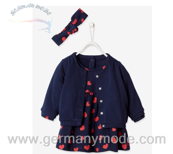 ست 3 تکه پیراهن و ژاکت کودک ورت فرانسه Vertbaudet Mädchen Baby-Set: Kleid Strickjacke Haarband