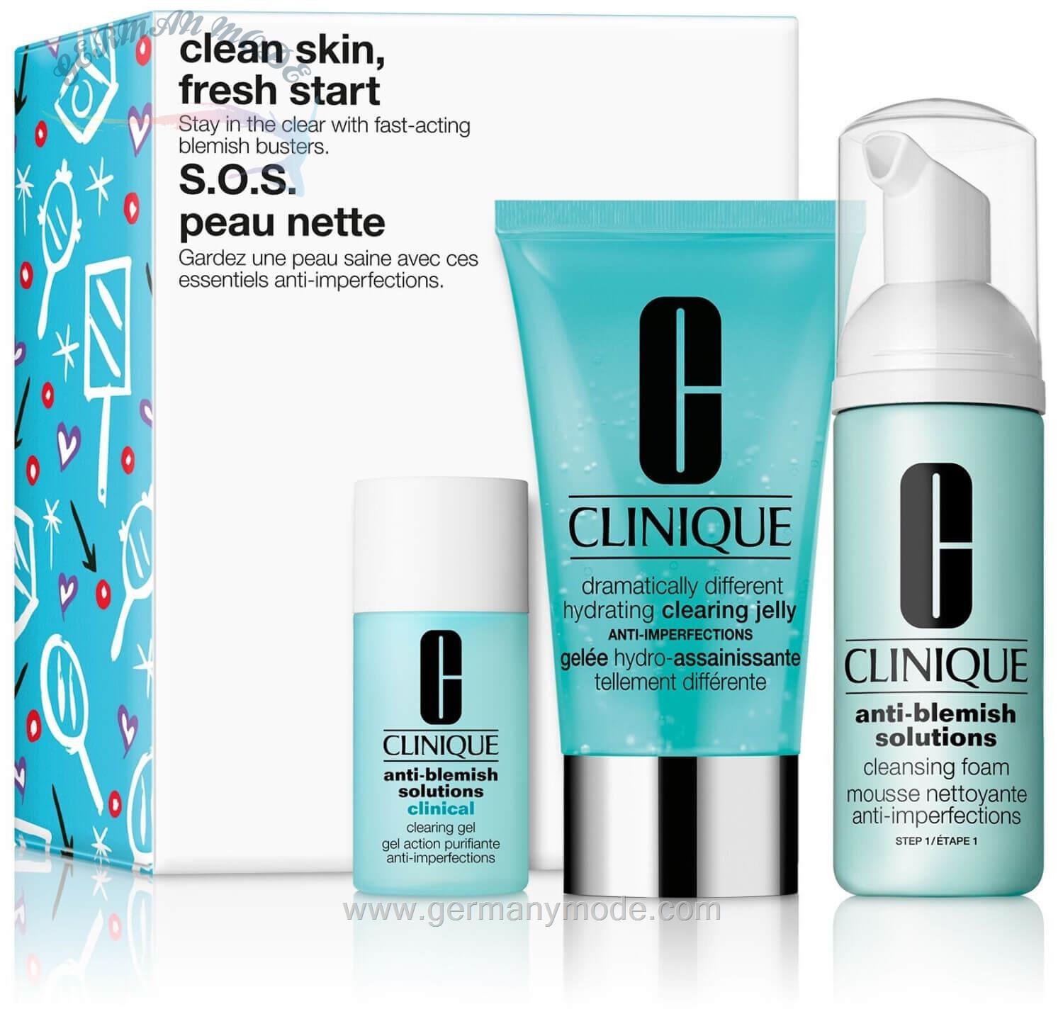 ست مراقبتی ضد لک پاک کننده شفاف کننده کلینیک آمریکا Clinique Clean Skin Fresh Start S.O.S. Peau Nette Set 15-50-50ml (3-tlg.)