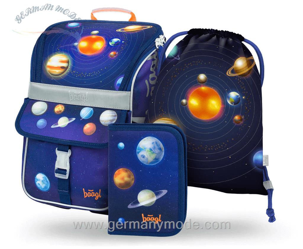 ست 3 تایی کوله پشتی مدرسه کوله ورزشی جامدادی پسرانه بگل Baagl Zippy Planeten Schulranzen Set 3tlg Schulranzen Federmäppchen Turnbeutel