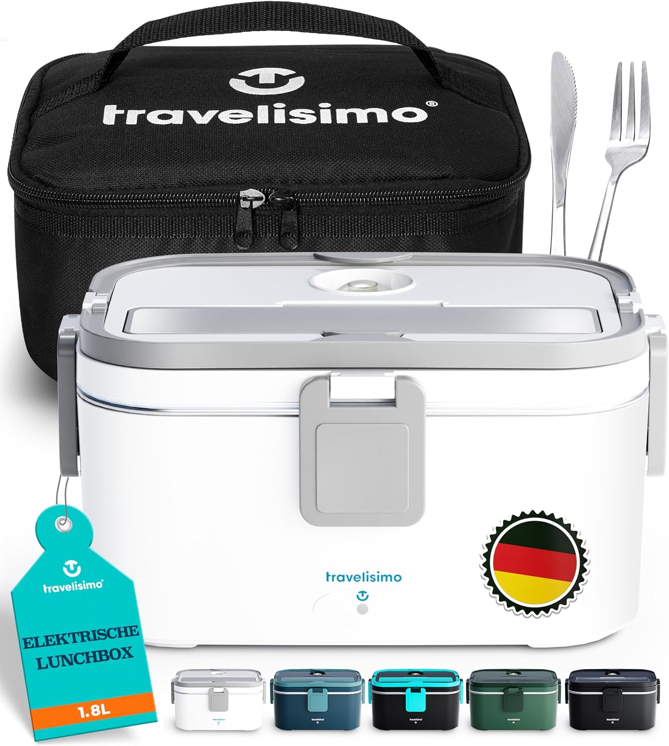لانچ باکس ظرف گرم کننده غذای برقی و شارژی 80 واتی TRAVELISIMO جعبه ناهار گرم، جعبه حرارتی 1.8 لیتری برای غذا جعبه ناهار برقی 3 در 1 ولتاژ 12 ولت / 24 ولت / 220 ولت، کانتینر گرما برای بردن برای کار جعبه ناهار کامیون کامیون الکتریکی