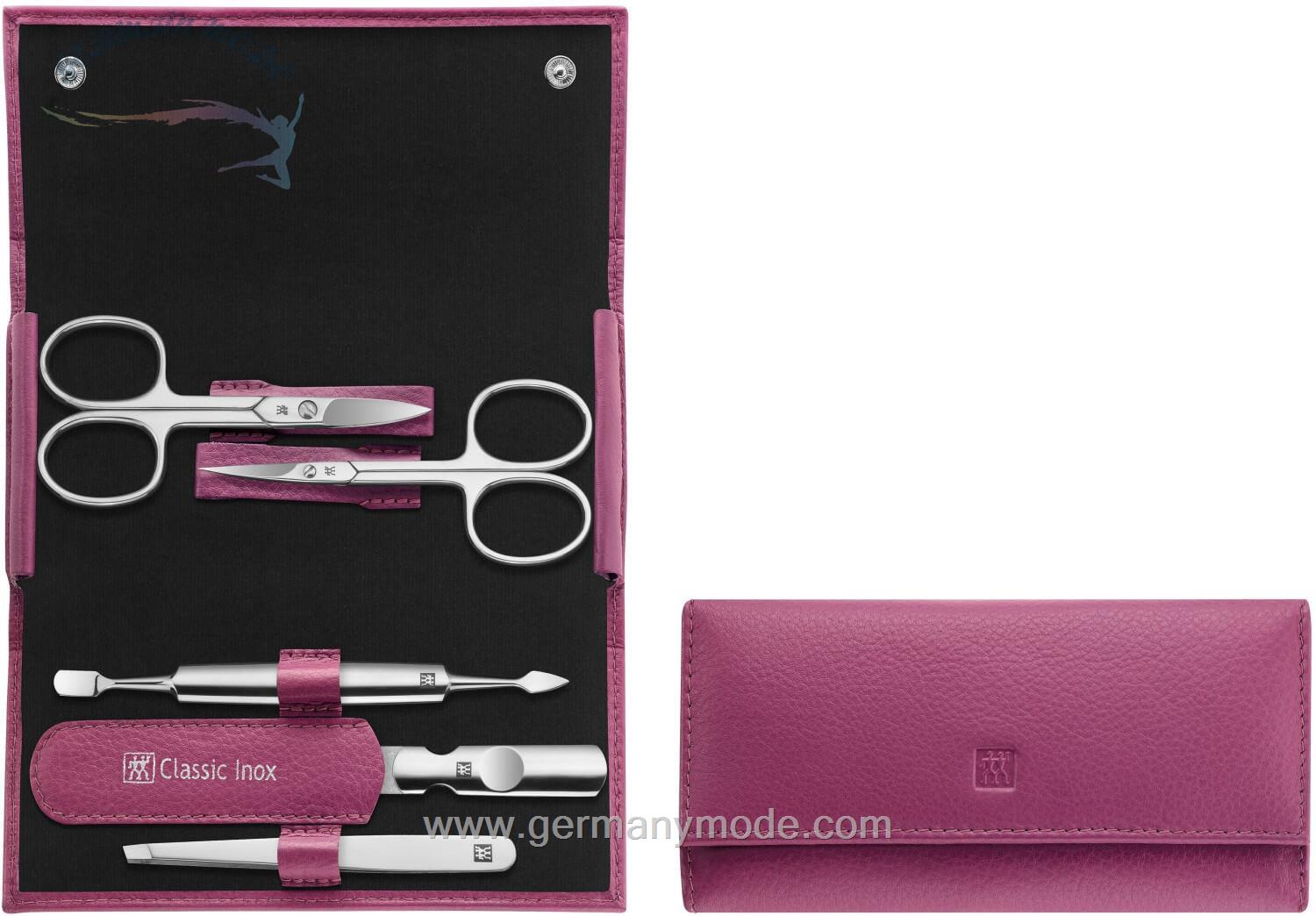 ست قیچی و مانیکور زولینگ آلمان ZWILLING Classic Inox Druckknopfetui 5-teilig Rindleder pink