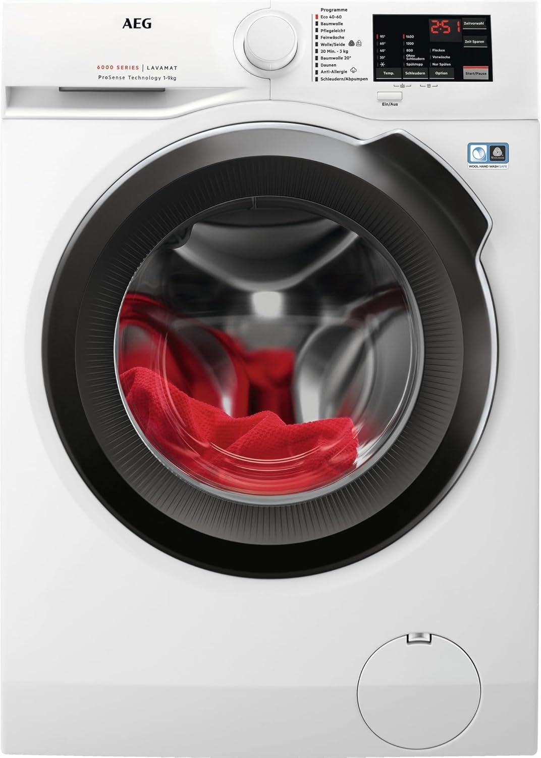 ماشین لباسشویی آاگ آلمان AEG L6AMZ49FL / سری 6000 با ProSense® / 9.0 کیلوگرم / بی صدا / مقدار خودکار / عملکرد بارگیری مجدد / قفل کودک / درام ملایم / توقف آب / 1400 دور در دقیقه 9 کیلوگرم 5) ضد حساسیت 1400 دور در دقیقه بدون کشو غلاف