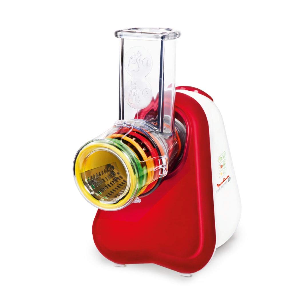 خرید از آمازون - Moulinex DJ756G Fresh Express Plus | دستگاه شنیسل برقی | سبزی خرد کن | سبزی خرد کن | 5 درج شامل رنده | 200 وات | تک متالیک قرمز/سفید
