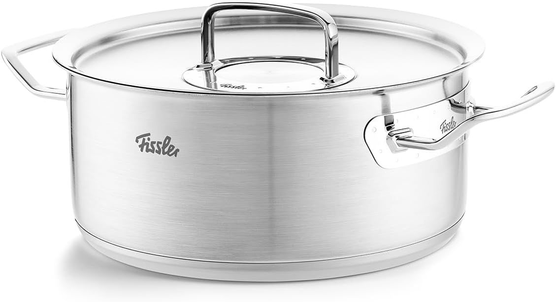 قابلمه تکی 24 سانت فیسلر آلمان مدل Fissler Original-Profi Collection با قطر 24 سانتی‌متر، حجم 4.6 لیتر و درب فلزی القایی، نقره‌ای، کد 084-138-24-000/0