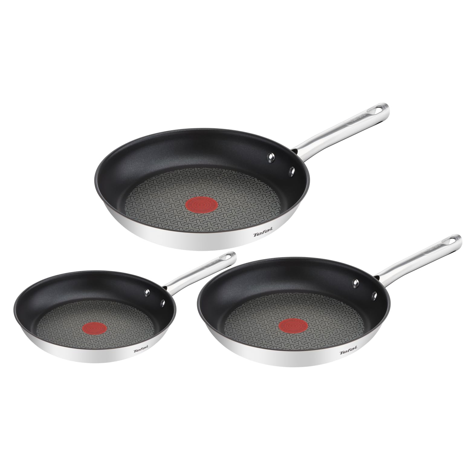 سرویس قابلمه سه تکه Tefal Duetto در اندازه‌های 20، 24 و 28 سانتی‌متر، قابلمه‌هایی با ترموسیگنال برای دمای ایده‌آل سرخ کردن، قابلمه‌هایی مناسب برای انواع اجاق گاز، از جمله اجاق‌های القایی، A704S3، ابعاد 51.5 در 35.5 در 18 سانتی‌متر