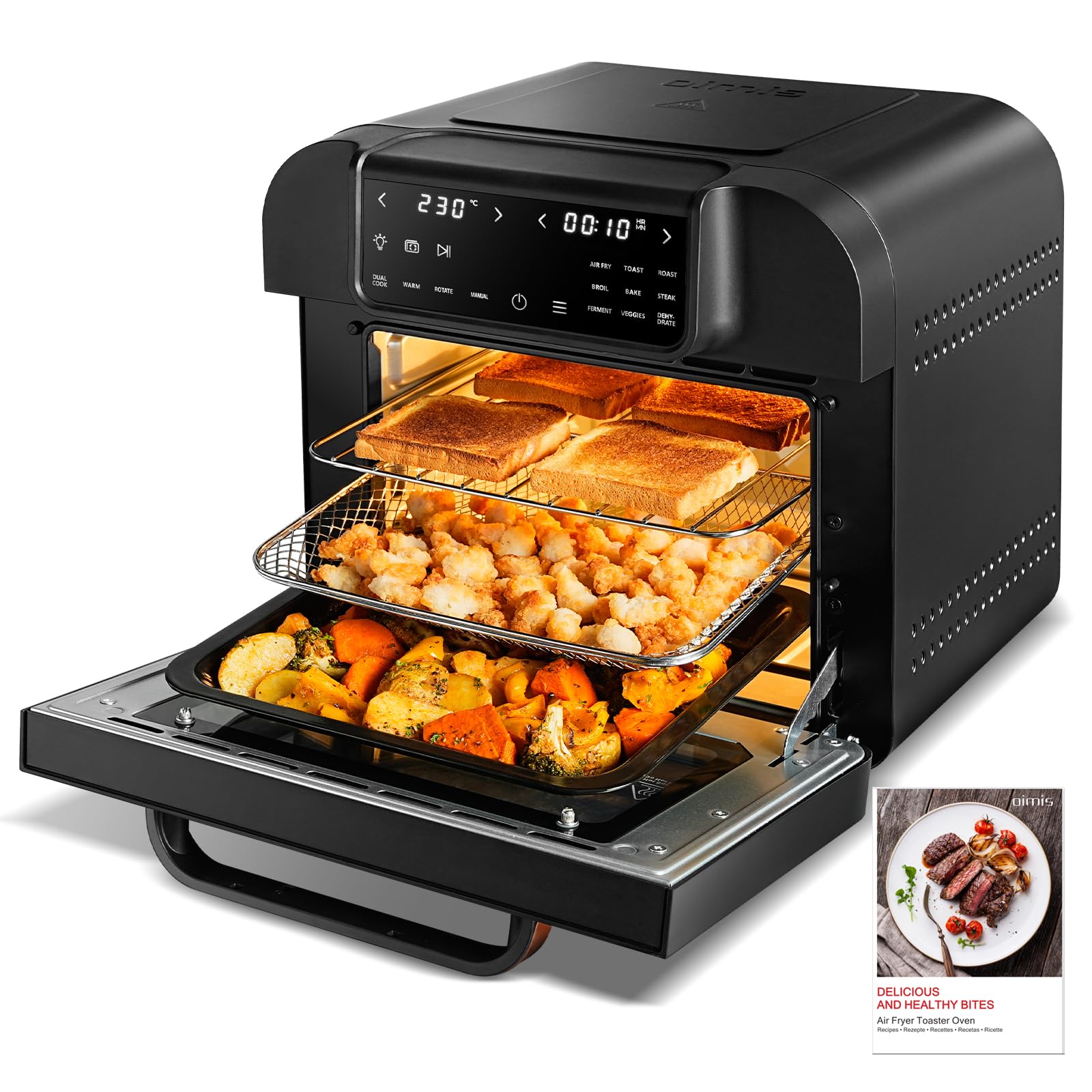 خرید از آمازون - OIMIS 16L Air Fryer, 10-in-1 Smart Air Fryer Toster OIMIS with Rotisserie Spit Dehydrator, صفحه نمایش دیجیتال LED, اجاق همرفتی رومیزی, 6 لوازم جانبی, 1500w, مشکی