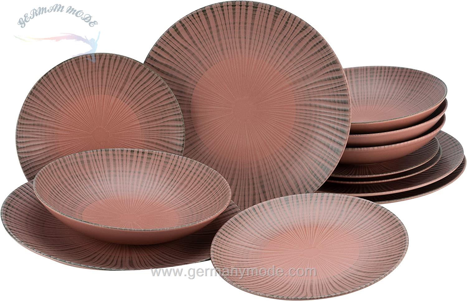 سرویس غذاخوری سرامیک 12 پارچه 4 نفره کراتیبل CreaTable Tafelservice Vesuvio Coral Red (12-tlg.)