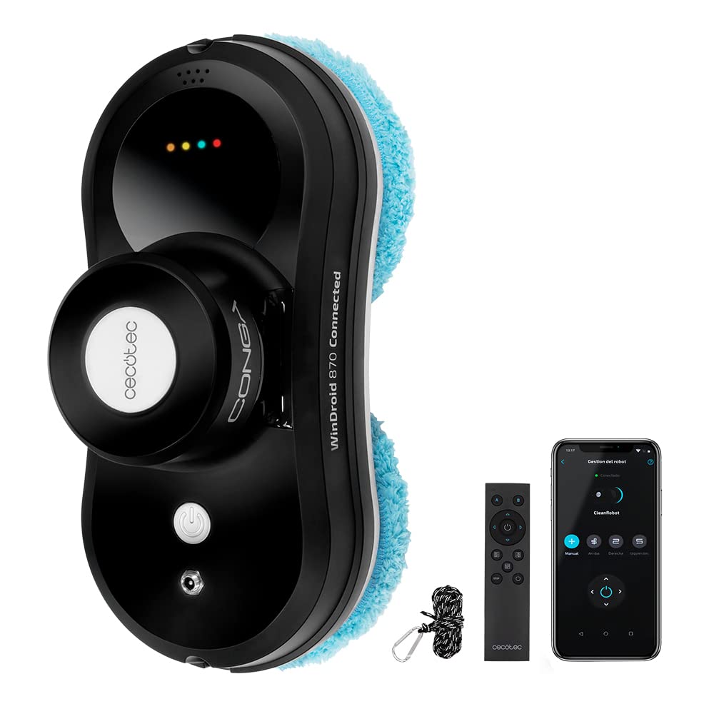 شیشه پاک کن رباتیک سکوتک اسپانیا Cecotec مدل Windroid 870 Connected T. 80 W، ناوبری هوشمند، سیستم ایمنی سه گانه، 4 برنامه تمیز کردن، شامل 12 پارچه
